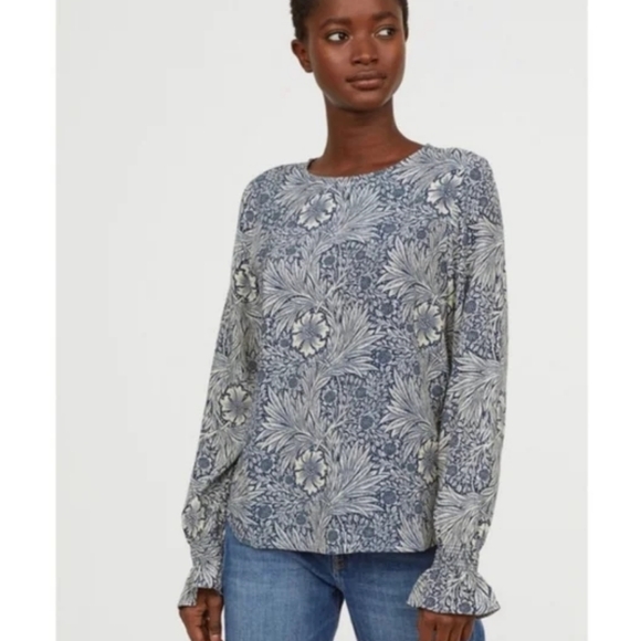 William Morris Tops - H&M x William Morris & Co Blue and White Floral Blouse 💐Rare